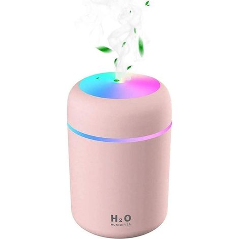 Mini humidificateur ultrasonique USB avec 7 couleurs de lumière respirante, arrêt automatique, 2 modes de brumisation, pour chambre, bureau, voiture, maison, bébé (rose) (1/5)