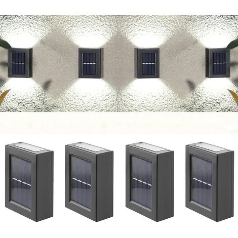 Lot de 4 appliques murales solaires d'extérieur IP65 étanches IP65 - Lampes solaires vers le haut et vers le bas - Lampe solaire pour jardin, escalier, véranda, cour (1/5)