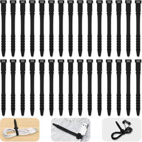 Fascette per cavi in silicone riutilizzabili, organizer per cavi da 11,3 cm, clip per la gestione dei cavi (30 pezzi, nere) (1/4)