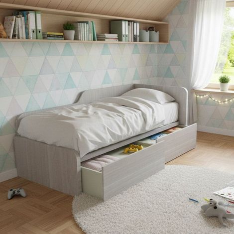 Letto singolo 80x190 con cassetti - Pratico e salvaspazio per camerette e stanzette - Rovere rock