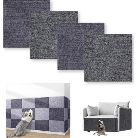 Juego de 4 protectores para rascadores de gatos (30 x 30 cm), autoadhesivos y recortables, gris oscuro + gris claro. (1/5)