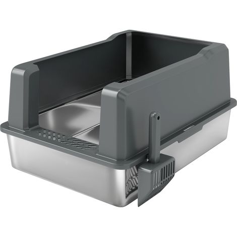 Bac à litière chat inox 85L, grande capacité, maison toilette semi-close, 71 x 50,8 x 35,5 cm gris (1/5)