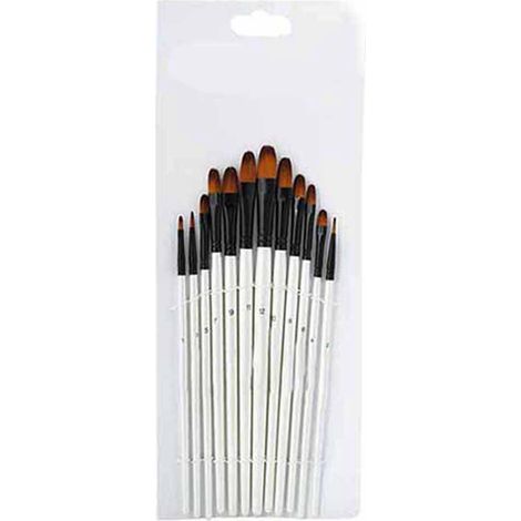 12 Pinceaux Peinture Lot Tige Blanc Perle Eau Acrylique Dessin Outil (Embout Filbert) (1/5)