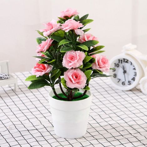 Plante Artificielle - Rose Fausse en Pot - Décoration Intérieure Extérieure Bureau Jardin - 18 x 25 cm - 1 Pièce (1/4)