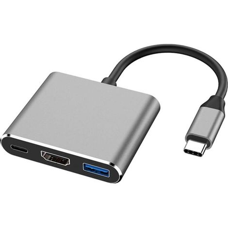 Adaptateur USB C vers HDMI 3 en 1, Type C Hub vers HDMI 4K Convertisseur avec Port USB 3.0 et Port de Charge C USB Compatible avec MacBook Pro, iPad Pro 2020/2018 (Gris) (1/5)