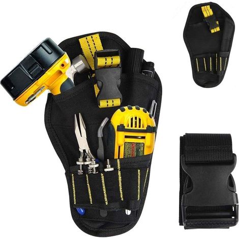 Sac Porte-Outil avec Ceinture Ajustable,Sac à Outils Multifonctionnel Oxford imperméable,Manchon de perceuse pour électricien,Charpentier (1/4)