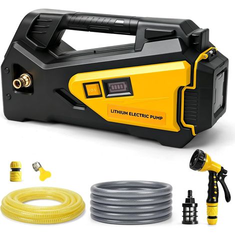 Pompe à eau portable auto-amorçante pour 18 V, 20 V batterie (outil uniquement, pas de batterie), avec tuyau de sortie d'eau de 10 mètres, pistolet à eau haute pression, 7 modes (1/5)