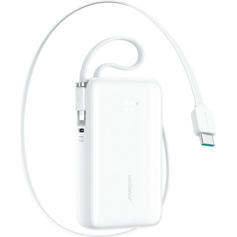 Power bank Joyroom JR-PR2L da 10000 mAh e 35 W con cavo USB-C retrattile integrato e cavo Lightning con cordino - Bianco (1/5)