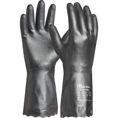 Gebol Carostar  Taglia L (Gr 9)  Guanti di protezione chimica con floccato di cotone interno  Guanti di pulizia ad alta sicurezza  per uomo e donna  nero  1 paio (1/3)