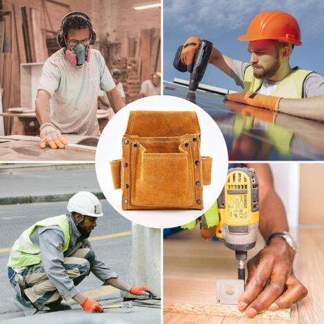 Sac banane de charpentier, ceinture porte-outils en cuir de haute qualité avec 2 étuis à marteaux, durable et professionnelle, convient aux électriciens, maçons, soudeurs, plâtriers, etc. (1/4)
