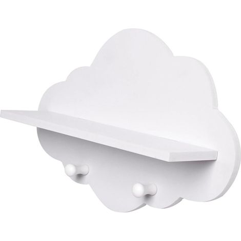 Étagère de Rangement Murale de Nuage avec Crochets sans Perçage Support Décoratif pour Clés et Accessoires Montage Facile Finition Blanche pour Entrée et Chambre Gain de (1/5)