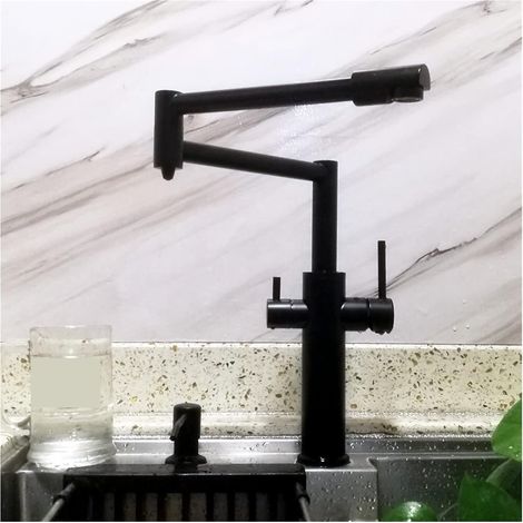 Robinet de Remplissage de Pot Remplisseur de Pot Noir Mat avec Bec de l'eau purifié 3 Voies Filtre à Eau Tape Robinet d'évier de Cuisine à 3 Voies Robinet Pliant (1/5)