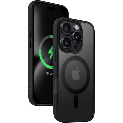 Crong Hybrid Frost MAG Cover - Custodia con MagSafe per iPhone 16 Pro (Nero) (1/5)