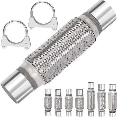 Lot de 3 tuyaux d'échappement flexibles en acier inoxydable - Tuyau flexible à double tresse avec bride de fixation en U - Pour voitures, camions et bus (5,6 x 20,3 x 30,5 cm) (1/5)