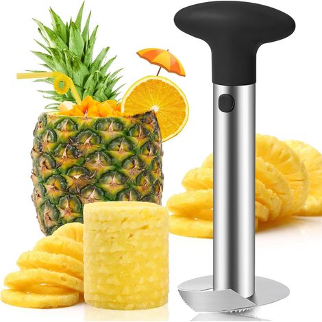 Évideur et coupe-ananas, coupe-ananas à pointe dentelée - facile à utiliser et à nettoyer - évideur d'ananas - retire sans effort le cœur du fruit (noir)