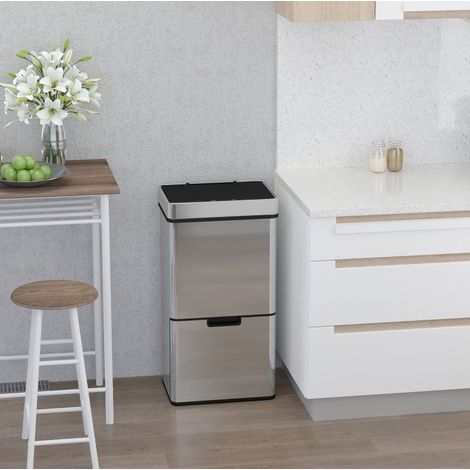 Poubelle de cuisine 72 L argent à capteur, tri 3 compartiments, inox et ABS MEUBLIV (1/5)
