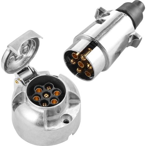 Prise Remorque 7 Broches Mâle Métal Et Prise Remorque 7 Broches Femelle Métal,12V Adaptateur Prise pour Remorque 7 Broches fiche Attelage remorque 7 Broches mâle Aluminium Étanche (1/5)