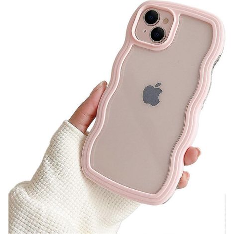 Coque rose compatible avec iPhone 13 et iPhone 14, motif ondulé simple et élégant, transparente et résistante aux chocs, pour femmes, filles et hommes. (1/5)