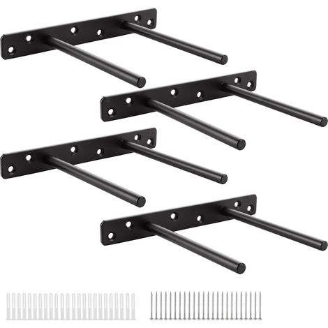 Etagere Murale Fixation Invisible Double Pôle, Support Etagere Murale  - 30 cm - Noir - Lot de 4