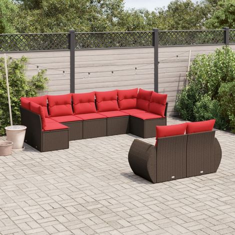 9-teiliges Gartensofa-Set mit Kissen, braun, Polyrattan (1/5)