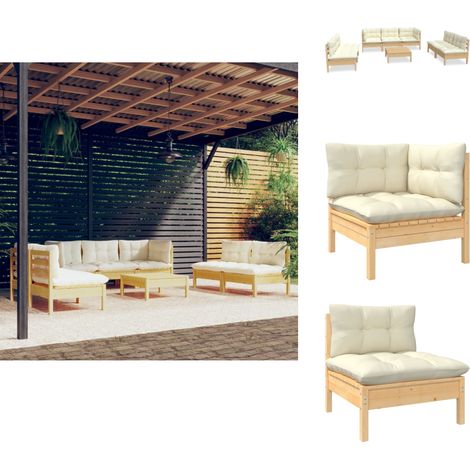 8-tlg. Garten-Lounge-Set mit Creme Kissen Massivholz Kiefer - Gartengeräte - Lounge Set - Gartenmöbel - Outdoor Möbel - Kiefernholz (1/5)