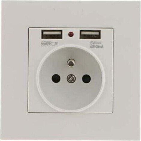 Lot de 2 Prises Murales, Prise Electrique Murale avec Double USB 5V/2100mA, Prise Encastrable avec 2 Ports de USB Pratique et Manialble