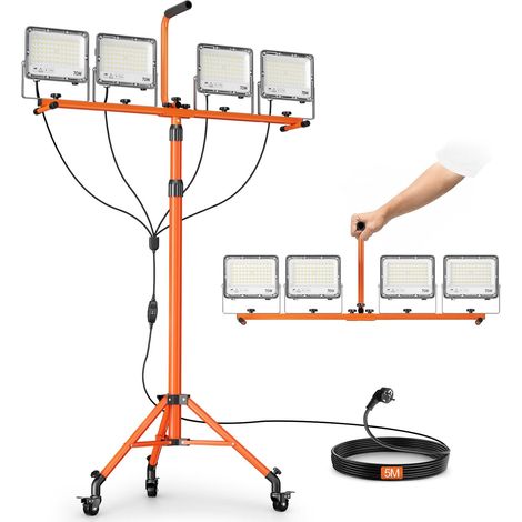 Projecteur Chantier LED sur Trépied 280W 28000LM Lampes avec Roulette Réglable, Lampes de Travail avec Câble de 5M, Étanche IP66 Lampe Chantier Projecteur sur Pied pour Ateliers et Chantiers (1/5)
