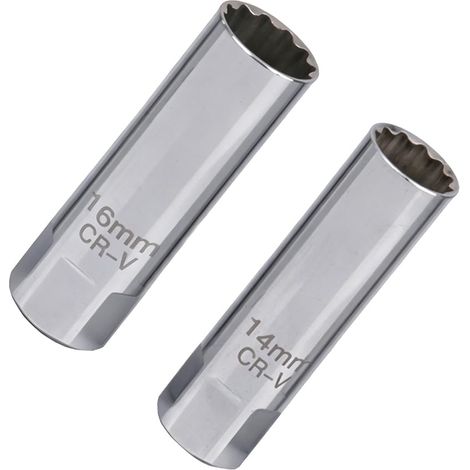 2 Douilles Bougie 14mm 16mm Ressort Voiture Moto Chrome Vanadium Acier (1/5)