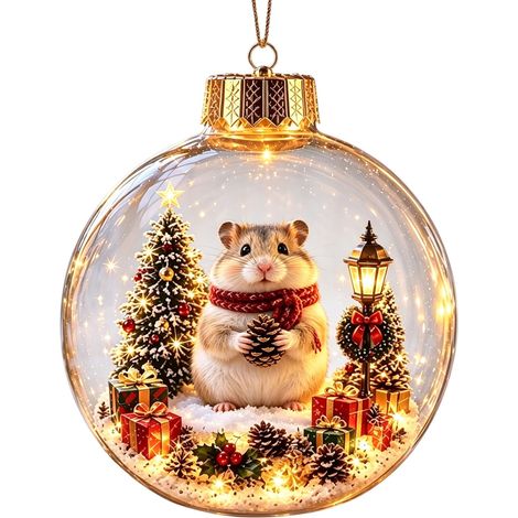 Boule à neige lumineuse en acrylique transparent, décoration de Noël à suspendre au sapin, motif animaux : hérisson, pingouin, panda et mouton. (1/5)
