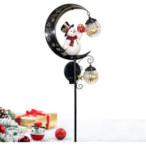 Bonhomme de neige lumineux robuste, motif lune sur piquet de cour (1/5)