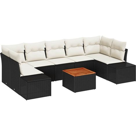 Garden Sofa Set with Storage 8 pcs Black and Cream Poly Rattan vidaXL