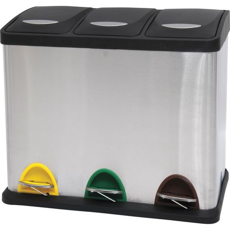 Poubelle à Pédale Tri Sélectif Inox 24L - 3 Bacs Amovibles de 8L - Design Moderne, Silencieuse et Anti-Odeurs - Idéale Cuisine et Extérieur (1/4)