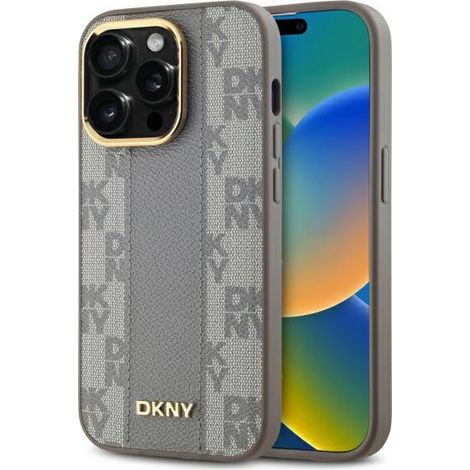 Custodia rigida in pelle con motivo a scacchi monocromatico e protezione MagSafe per iPhone 14 Pro 6.1" DKNY DKHMP14LPCPVSLE. (1/5)