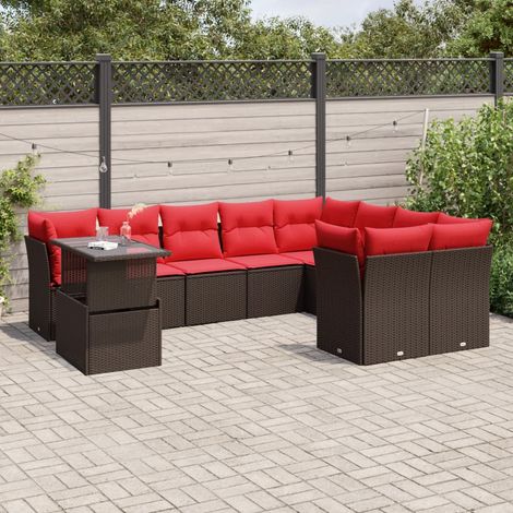 10-teiliges Gartensofa-Set mit Kissen, braun, Polyrattan (1/5)
