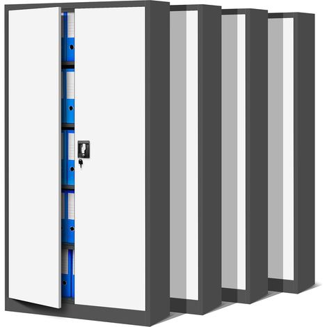 4er Set Aktenschrank C001 Metallschrank Stahlschrank Werkzeugschrank Büroschrank Lagerschrank Universalschrank Pulverbeschichtung Flügeltüren 185 cm x 90 cm x 40 cm (anthrazit/weiß)