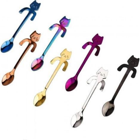 Cuillère à café pour chat, cuillère à café en acier inoxydable suspendue pour thé, lait, café, dessert, boisson 7 PCS (multicolore) (1/4)