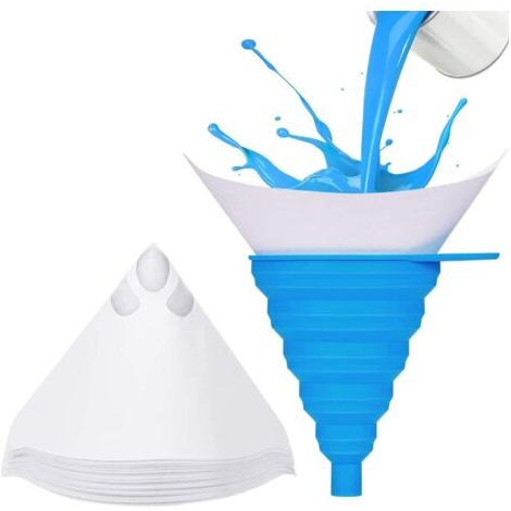150 Filtre Peinture avec 1 Filtre en Silicone Entonnoir Pliable, Crépines de Nylon Filtre de Peinture en Papier Jetables, pour filtrer Les laques de Voiture Art Artisan (1/5)