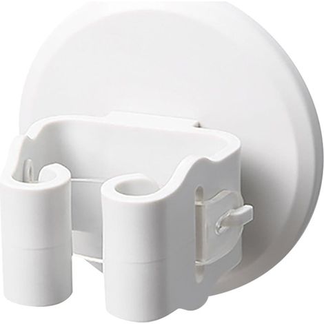 Support Mural Pour Balai - Fixation Adhésive Sans Perçage - Compatible Manche Rond ou Plat - 7,5 x 7,5 cm - ABS - Jaune ou Blanc - 1 Pièce (1/3)
