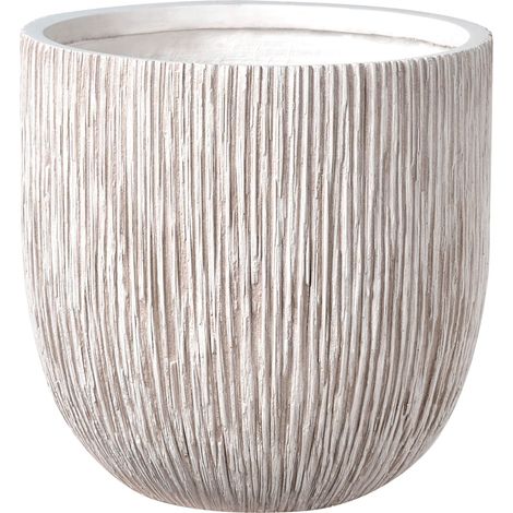 Vaso da fiori rotondo decorativa in fibra di argilla 42 x 42 x 39 cm Beige chiaro Hanyue