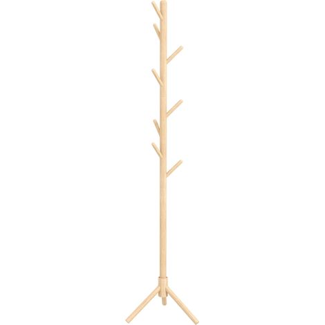 porte-manteau en bois en forme d'arbre avec 8 crochets pour suspendre vêtements et sacs dans un couloir ou une entrée, 40 x 40 x 165 cm, naturel