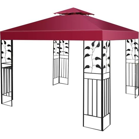 Costway – Toile de rechange imperméable 3 x 3 m – Polyester vin rouge pour tonnelle – Résistante aux intempéries et UV – Installation facile