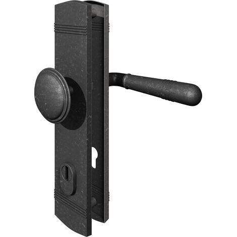 Schutzbeschlag Antik Grau Langschild Sicherheitsbeschlag Knopf/Drücker DIN 10/92 (1/3)
