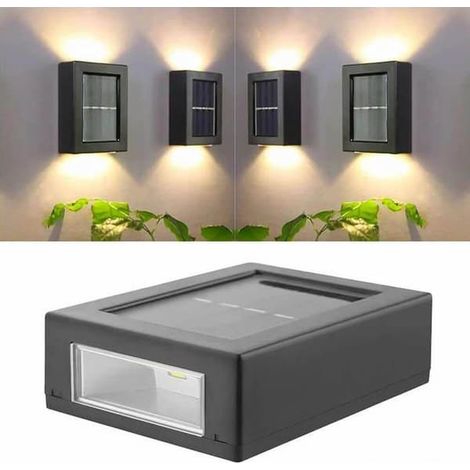 BelleRise - Lot de 2 lampes solaires pour façade, mur, escalier Éclairage extérieur solaire pour façade, noir (1/4)