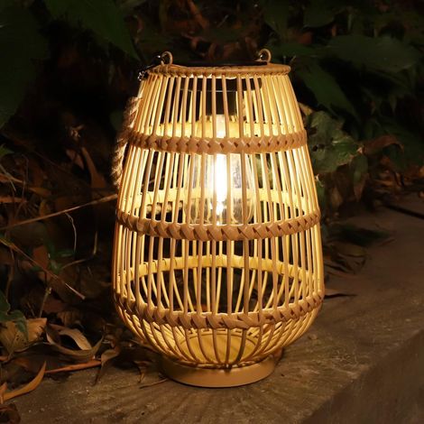 Farol solar de jardín para exteriores, estilo bohemio, de ratán resistente al agua, para colgar o colocar en el patio o el balcón. (1/5)