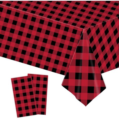 2er Set Tischdecke abwaschbar 137x274cm rot-schwarz kariert, wasserabweisend