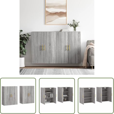 The Living Store Wandschränke 2 Stk. Grau Sonoma 69,5x34x90 cm - Hängeschrank - Sideboard - Regal - Grauer Schrank - Wohnzimmer Deko (1/5)