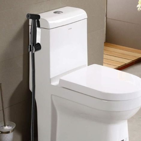 1 Kit Hygiénique, Douchette WC, Acier Inoxydable, Noir, Tuyau 150cm, Support Inclus, Pour Toilettes (1/4)