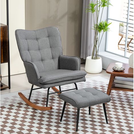 Sillón mecedora 64x89x90 cm gris oscuro en poliéster con reposapiés y reposabrazos (1/5)