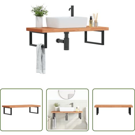 Wandmontage - Waschbeckenregal Wandmontage Stahl und Massivholz Buche (1/5)