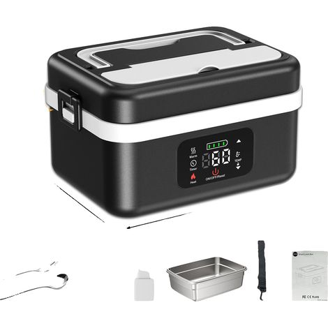 Boîte à lunch électrique, réchauffeur de nourriture portable, alimenté par batterie, noir (1/2)